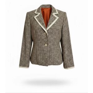Bigio Collection Tweed Two Button Notch Lapel Fully Lined Blazer Tan Size 8